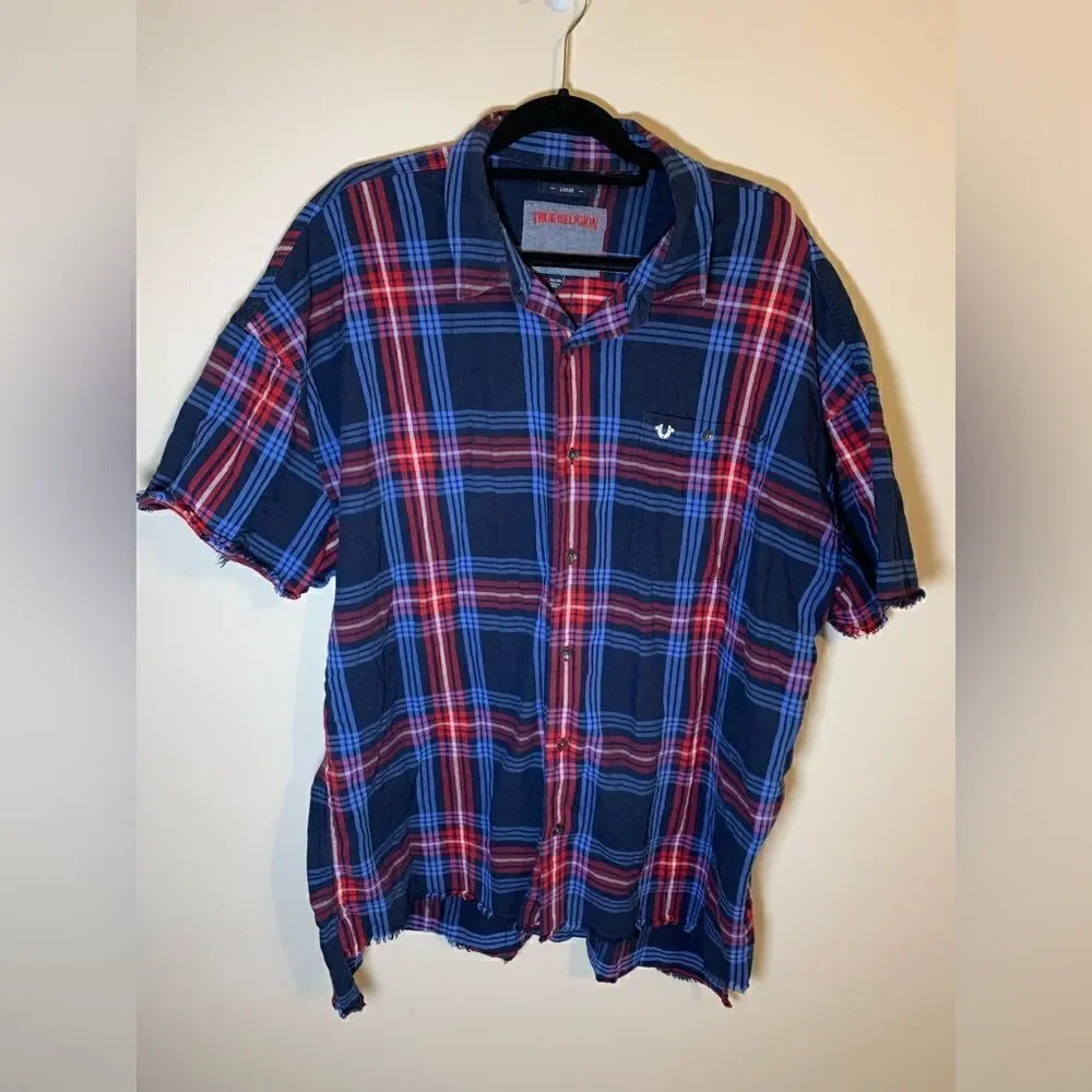 True Religion Red and Blue Short Sleeve Slouch Shirt size 3XL